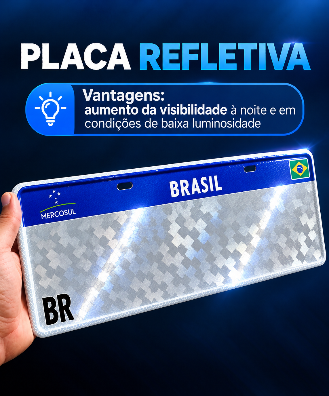 Imagem enviada pela Autoplakas mostrando uma placa Mercosul refletiva