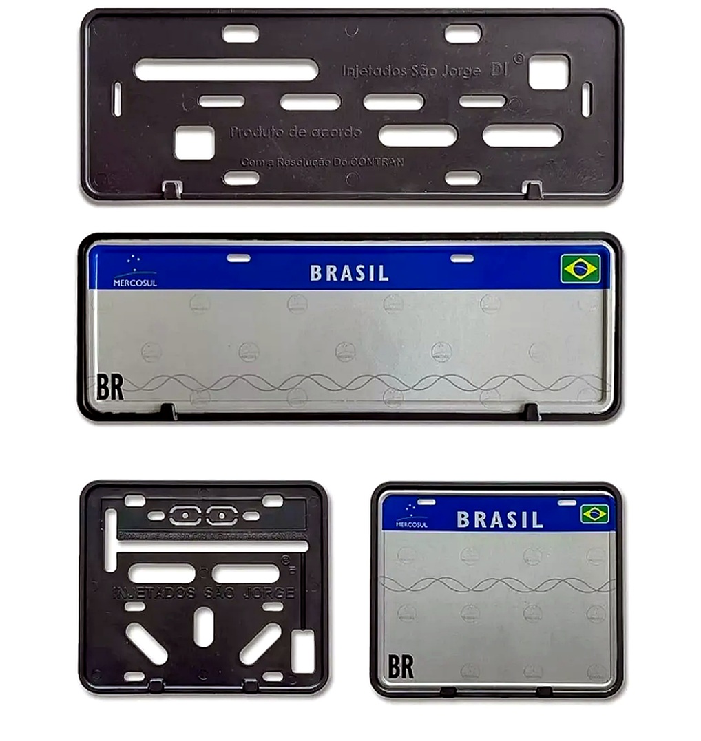 Placas Mercosul e molduras para carros e motos